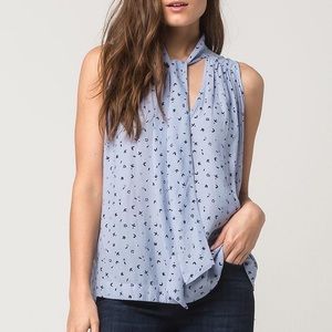Printed Blue Tie Front Top